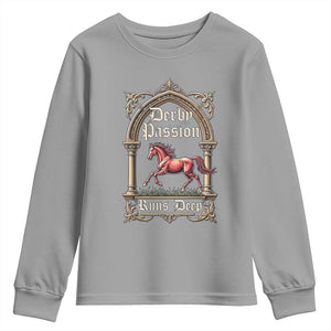 Derby Passion Runs Deep Elegant Horse Racing Youth Sweatshirt Vintage Gothic Arch Equestrian Thoroughbred Lover TS02 Sport Gray Print Your Wear