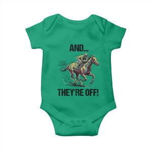 And They’re Off Colorful Horse Racing Sketch Baby Onesie Jockey and Thoroughbred Sprinting Race Day TS02 Irish Green Print Your Wear