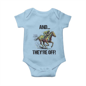 And They’re Off Colorful Horse Racing Sketch Baby Onesie Jockey and Thoroughbred Sprinting Race Day TS02 Light Blue Print Your Wear