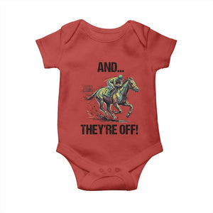 And They’re Off Colorful Horse Racing Sketch Baby Onesie Jockey and Thoroughbred Sprinting Race Day TS02 Red Print Your Wear