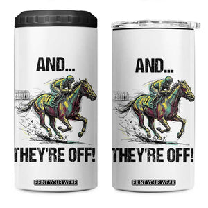 And They’re Off Colorful Horse Racing Sketch 4 in 1 Can Cooler Tumbler Jockey and Thoroughbred Sprinting Race Day TS02 One Size: 16 oz White Print Your Wear