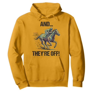 And They’re Off Colorful Horse Racing Sketch Hoodie Jockey and Thoroughbred Sprinting Race Day TS02 Gold Print Your Wear