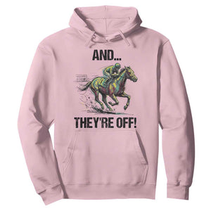 And They’re Off Colorful Horse Racing Sketch Hoodie Jockey and Thoroughbred Sprinting Race Day TS02 Light Pink Print Your Wear