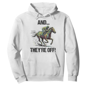 And They’re Off Colorful Horse Racing Sketch Hoodie Jockey and Thoroughbred Sprinting Race Day TS02 White Print Your Wear