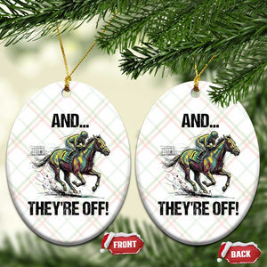 And They’re Off Colorful Horse Racing Sketch Ceramic Ornament Jockey and Thoroughbred Sprinting Race Day TS02 Print Your Wear