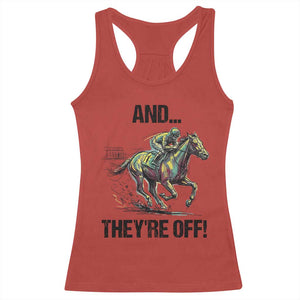 And They’re Off Colorful Horse Racing Sketch Racerback Tank Top Jockey and Thoroughbred Sprinting Race Day TS02 Red Print Your Wear