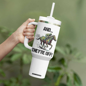 And They’re Off Colorful Horse Racing Sketch Tumbler With Handle Jockey and Thoroughbred Sprinting Race Day TS02 Print Your Wear