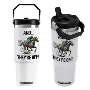 And They’re Off Colorful Horse Racing Sketch Flip Straw Tumbler Jockey and Thoroughbred Sprinting Race Day TS02 One Size: 30 oz White Print Your Wear