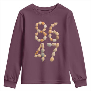 86 47 Seashell Subtle Summer Coastal Graphic Youth Sweatshirt Viral Beach Walk Political Satire TS02 Maroon Print Your Wear