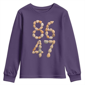 86 47 Seashell Subtle Summer Coastal Graphic Youth Sweatshirt Viral Beach Walk Political Satire TS02 Purple Print Your Wear