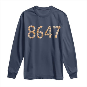 86 47 Seashell Beach Walk Graphic Long Sleeve Shirt Subtle Coastal Summer Political Satire TS02 Navy Print Your Wear
