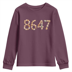 86 47 Seashell Beach Walk Graphic Youth Sweatshirt Subtle Coastal Summer Political Satire TS02 Maroon Print Your Wear