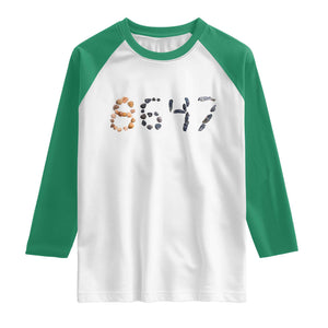 86 47 Seashell Graphic Subtle Summer Coastal Raglan Shirt Viral 2026 Beach Walk Political Satire TS02 White Kelly Green Print Your Wear
