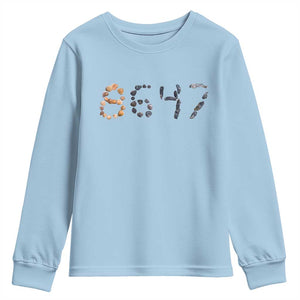86 47 Seashell Graphic Subtle Summer Coastal Youth Sweatshirt Viral 2026 Beach Walk Political Satire TS02 Light Blue Print Your Wear