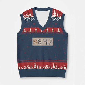 86 47 Seashell Beach Sand Graphic V-Neck Knit Sweater Vest Subtle Coastal Summer Political Satire TS02 Navy Red Print Your Wear