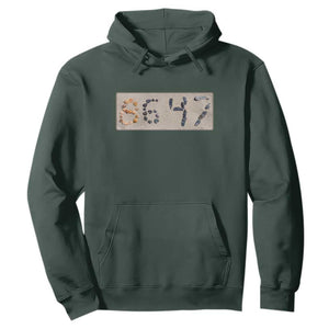 86 47 Seashell Beach Sand Graphic Hoodie Subtle Coastal Summer Political Satire TS02 Dark Forest Green Print Your Wear