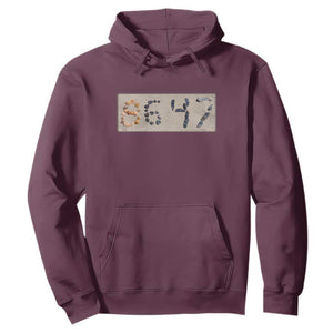 86 47 Seashell Beach Sand Graphic Hoodie Subtle Coastal Summer Political Satire TS02 Maroon Print Your Wear