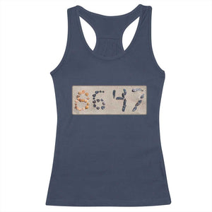 86 47 Seashell Beach Sand Graphic Racerback Tank Top Subtle Coastal Summer Political Satire TS02 Navy Print Your Wear