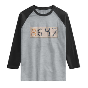 86 47 Seashell Beach Sand Graphic Raglan Shirt Subtle Coastal Summer Political Satire TS02 Heather Gray Black Print Your Wear