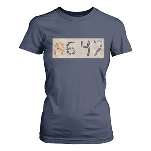 86 47 Seashell Beach Sand Graphic T Shirt For Women Subtle Coastal Summer Political Satire TS02 Navy Print Your Wear
