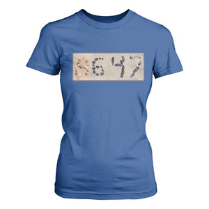 86 47 Seashell Beach Sand Graphic T Shirt For Women Subtle Coastal Summer Political Satire TS02 Royal Blue Print Your Wear