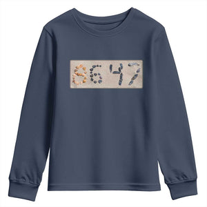 86 47 Seashell Beach Sand Graphic Youth Sweatshirt Subtle Coastal Summer Political Satire TS02 Navy Print Your Wear