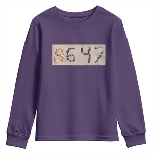 86 47 Seashell Beach Sand Graphic Youth Sweatshirt Subtle Coastal Summer Political Satire TS02 Purple Print Your Wear
