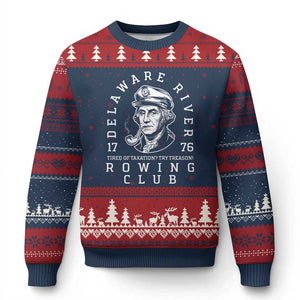 Delaware River Rowing Club 1776 Vintage Funny Patriotic Ugly Christmas Sweater George Washington Tired of Taxation Try Treason TS02 Navy Red Print Your Wear