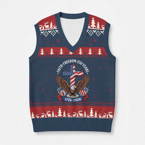 Faith Freedom 250 Years Patriotic Eagle V-Neck Knit Sweater Vest USA Flag Christian Cross 1776 to 2026 Semiquincentennial TS02 Navy Red Print Your Wear
