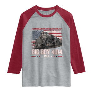 Vintage USA Steam Locomotive Patriotic Pride Raglan Shirt American Iron American Legacy TS02 Heather Gray Heather Red Print Your Wear