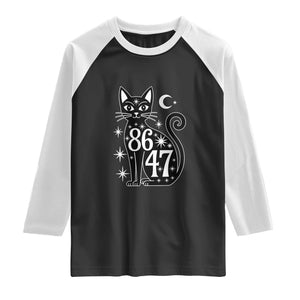 86 47 Celestial Black Cat Mystic Raglan Shirt Moon Stars Coded Political Satire TS02 Black White Print Your Wear