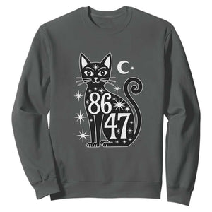 86 47 Celestial Black Cat Mystic Sweatshirt Moon Stars Coded Political Satire TS02 Dark Heather Print Your Wear
