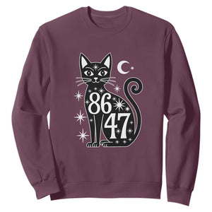 86 47 Celestial Black Cat Mystic Sweatshirt Moon Stars Coded Political Satire TS02 Maroon Print Your Wear