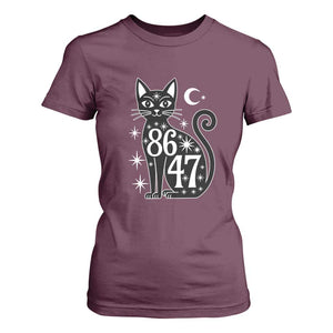 86 47 Celestial Black Cat Mystic T Shirt For Women Moon Stars Coded Political Satire TS02 Maroon Print Your Wear