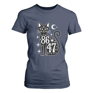 86 47 Celestial Black Cat Mystic T Shirt For Women Moon Stars Coded Political Satire TS02 Navy Print Your Wear
