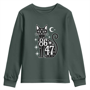 86 47 Celestial Black Cat Mystic Youth Sweatshirt Moon Stars Coded Political Satire TS02 Dark Forest Green Print Your Wear