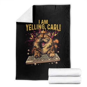 I Am Yelling Carl Graphic Throw Blanket Funny Angry Cat Typing Keyboard Comic Retro