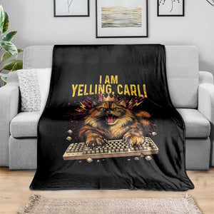 I Am Yelling Carl Graphic Throw Blanket Funny Angry Cat Typing Keyboard Comic Retro