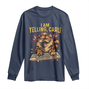 I Am Yelling Carl Graphic Long Sleeve Shirt Funny Angry Cat Typing Keyboard Comic Retro TS02 Navy Print Your Wear
