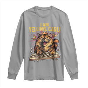 I Am Yelling Carl Graphic Long Sleeve Shirt Funny Angry Cat Typing Keyboard Comic Retro TS02 Sport Gray Print Your Wear
