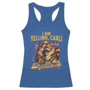 I Am Yelling Carl Graphic Racerback Tank Top Funny Angry Cat Typing Keyboard Comic Retro TS02 Royal Blue Print Your Wear
