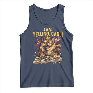 I Am Yelling Carl Graphic Tank Top Funny Angry Cat Typing Keyboard Comic Retro TS02 Navy Print Your Wear