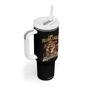 I Am Yelling Carl Graphic Tumbler With Handle Funny Angry Cat Typing Keyboard Comic Retro TS02 Print Your Wear