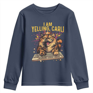 I Am Yelling Carl Graphic Youth Sweatshirt Funny Angry Cat Typing Keyboard Comic Retro TS02 Navy Print Your Wear