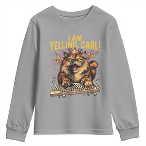 I Am Yelling Carl Graphic Youth Sweatshirt Funny Angry Cat Typing Keyboard Comic Retro TS02 Sport Gray Print Your Wear