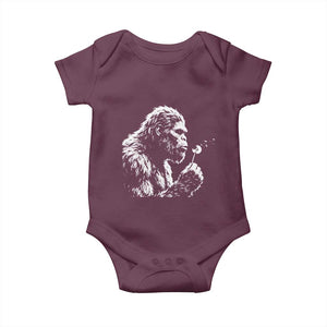 Bigfoot Blowing Dandelion Flower Graphic Baby Onesie Whimsical Sasquatch Profile Artistic Vintage Distressed TS02 Maroon Print Your Wear