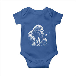Bigfoot Blowing Dandelion Flower Graphic Baby Onesie Whimsical Sasquatch Profile Artistic Vintage Distressed TS02 Royal Blue Print Your Wear