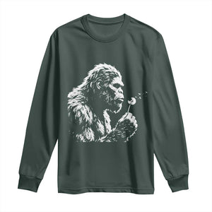 Bigfoot Blowing Dandelion Flower Graphic Long Sleeve Shirt Whimsical Sasquatch Profile Artistic Vintage Distressed TS02 Dark Forest Green Print Your Wear