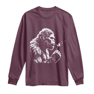 Bigfoot Blowing Dandelion Flower Graphic Long Sleeve Shirt Whimsical Sasquatch Profile Artistic Vintage Distressed TS02 Maroon Print Your Wear