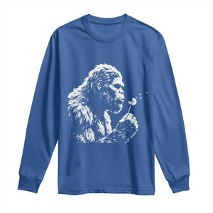 Bigfoot Blowing Dandelion Flower Graphic Long Sleeve Shirt Whimsical Sasquatch Profile Artistic Vintage Distressed TS02 Royal Blue Print Your Wear